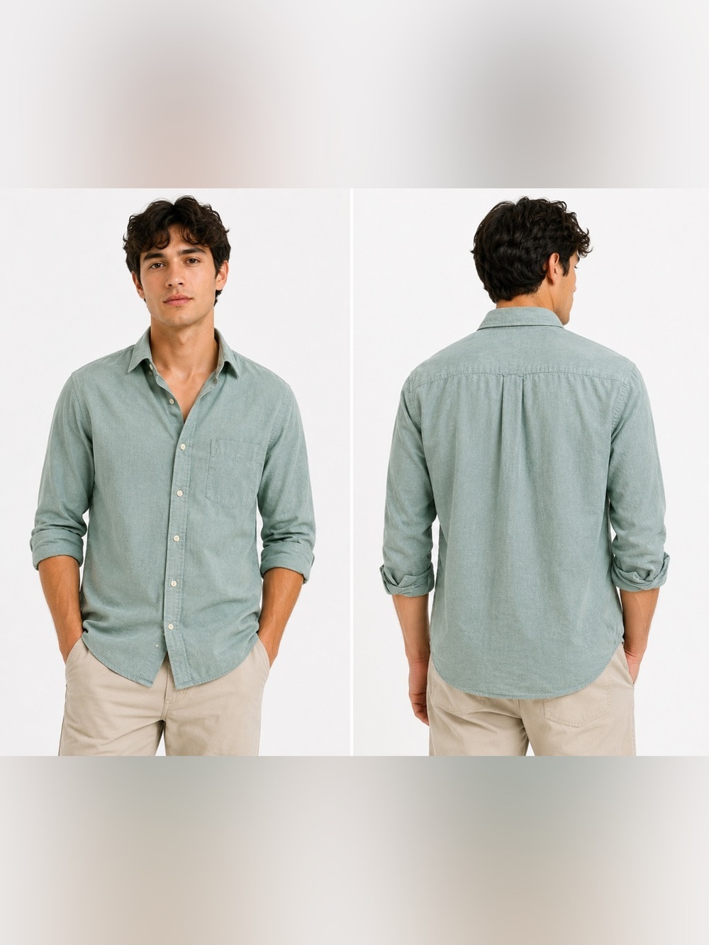 H&M Men’s 100% Cotton Sage Green Long Sleeve